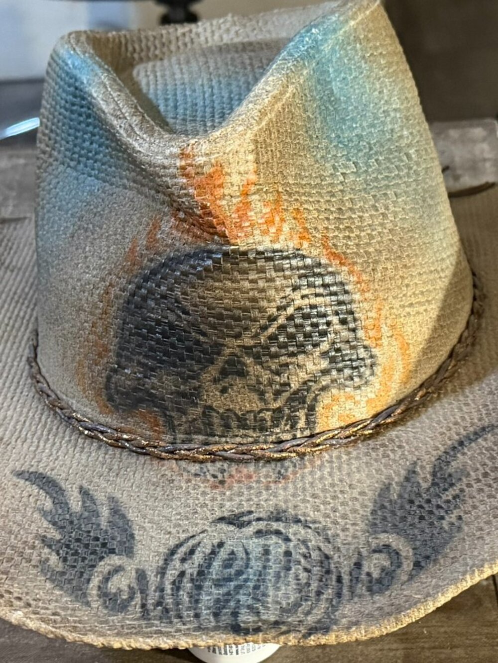 Wild Wear Premium Woven Palm Leaf Skull Cowboy Hat - Size 7 1/2